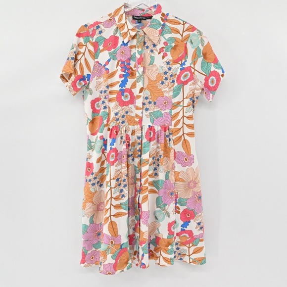 Tolani Dresses & Skirts - TOLANI Dress Size XXS Retro Tropical Floral Tiered Button Mini Dopamine India‎